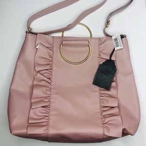 T-Shirt & Jeans Large Ruffled Shoulder Bag Mauve